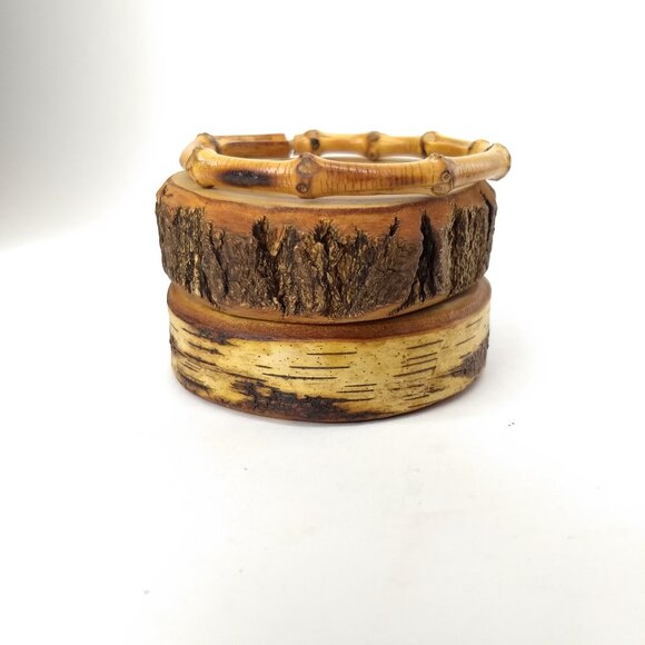 Carved Wood Bark Bracelets Lot 3 Farmhouse Fairy Cottagecore Hippie Boho Granola - Picture 6 of 15